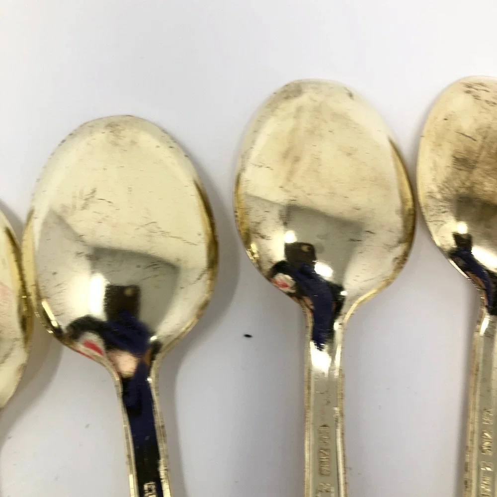 Vintage EP Zinc Gold Tone Ornate Floral Scroll Teaspoons Set of 10 Demitasse